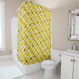 Mr Happy Yellow Stripes Pattern Shower Curtain