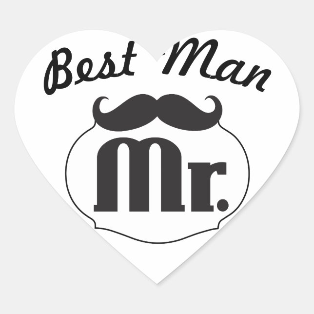 Mr. Hipster Funny Moustache Best Man Heart Sticker (Front)