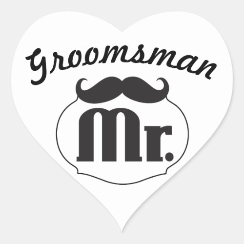 Mr Hipster Funny Moustache Groomsman Heart Sticker