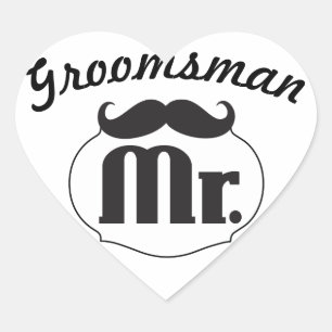Mr. Hipster Funny Mustache Groomsman Heart Sticker