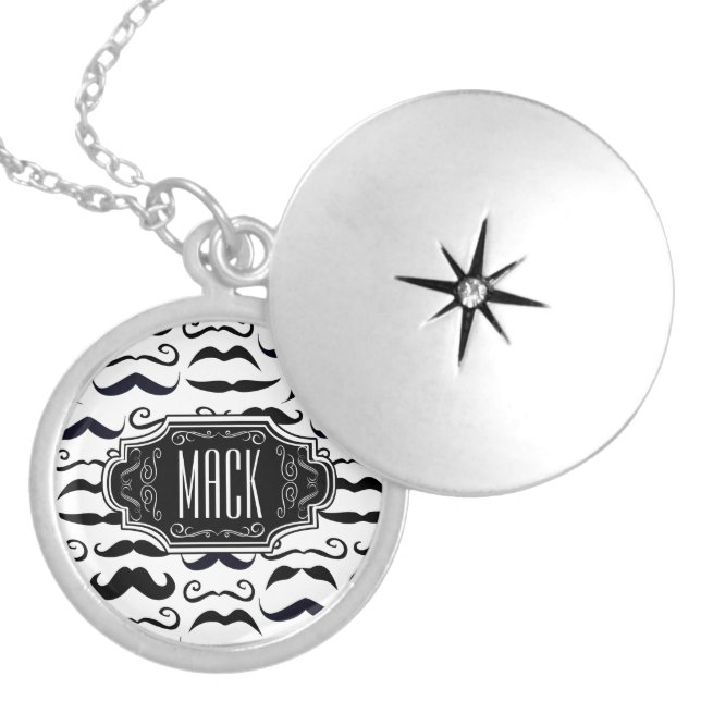 Mr. Hipster Mustache Vintage Retro Silver Plated Necklace (Front)