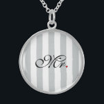 Mr. Husband Groom Click to Customize Color Stripes Sterling Silver Necklace<br><div class="desc">Please make sure to customize the color for the front and the back of products with two sides or multiple elements. Easily change the color of the vertical stripes design from their preset grey and white to any color of your choice in one step. Just click on the "Cutomize It!"...</div>