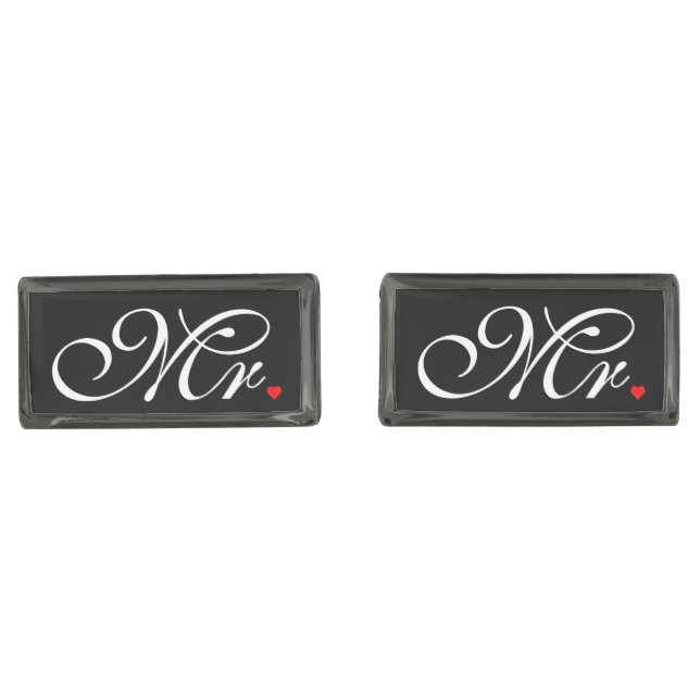 Mr. Husband Groom His Hers Newly Weds Cufflinks (Front)