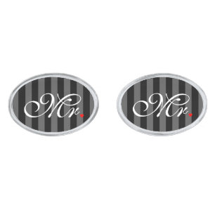 Mr. Husband Groom His Hers Newly Weds Silver Cufflinks