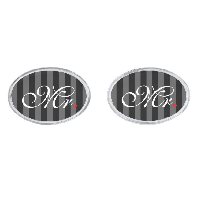 Mr. Husband Groom His Hers Newly Weds Silver Cufflinks (Front)