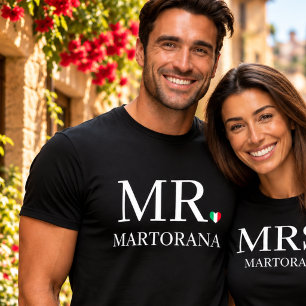 MR. Italian Flag Heart Personal Last Name Couples T-Shirt