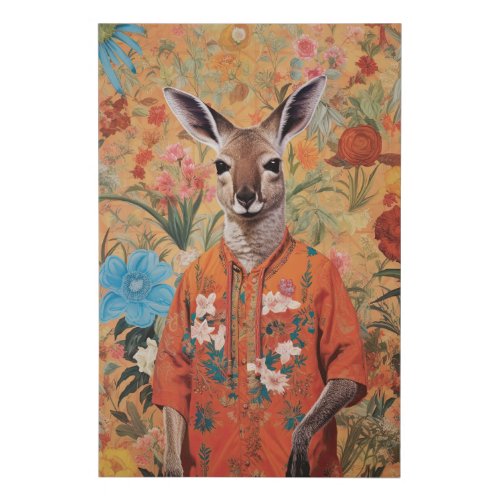 Mr Kangaroo in His Garden Faux Canvas Print