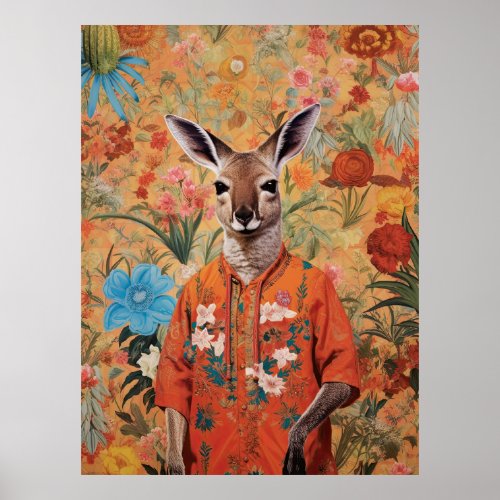 Mr Kangaroo in his garden Poster