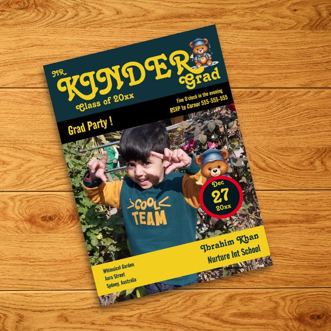 Mr kinder grad Cute Yellow Photo Magazine Cover  Invitation (Creator Uploaded)