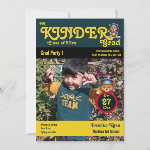 Mr kinder grad Cute Yellow Photo Magazine Cover  Invitation