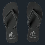 Mr. Last Name Flip Flops with Silver Foil<br><div class="desc">Mr. Last Name Flip Flops with Silver Foil Typography. The flip flops can be paired with Mrs. Gold Flip Flops.</div>