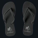 Mr. Last Name Flip Flops with Silver Foil<br><div class="desc">Mr. Last Name Flip Flops with Silver Foil Typography. The flip flops can be paired with Mrs. Gold Flip Flops.</div>