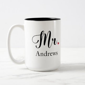 Mr Last Name Matching Couple Gift Husband Groom Two-Tone Coffee Mug