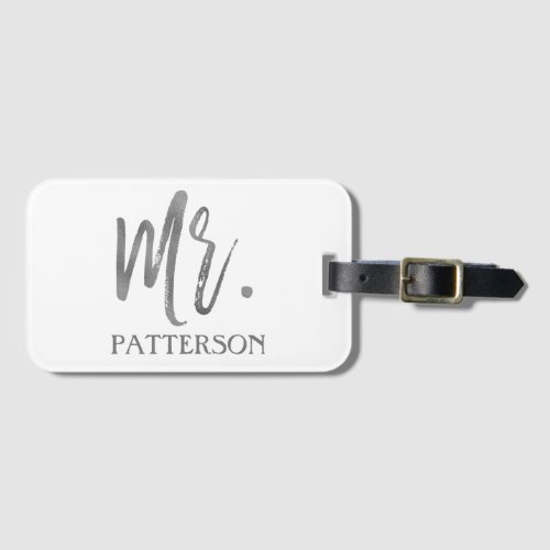 Mr Last Name Silver Foil Luggage Bag Tag