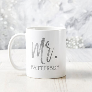 Mr. Last Name Silver Foil Wedding Day Coffee Cup