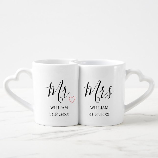 Mr. Love Mrs. Custom Last Name Coffee Mug Set (Back Nesting)