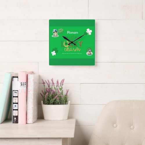 Mr Lucky Charm St Patricks Day Square Wall Clock