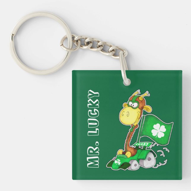 Mr. Lucky. Funny Giraffe St.Patrick's Day Gift Keychain (Front)