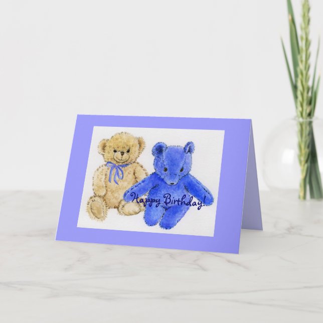 Mr. McCuddles and Blue Bear Happy Birthday Card (Front)