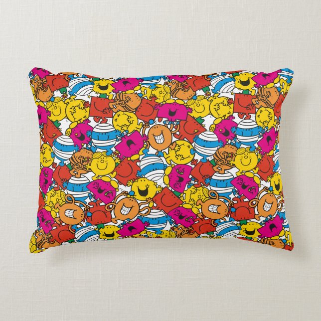 Mr Men & Little Miss | Bright Smiling Faces Decorative Pillow (Front)