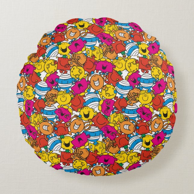 Mr Men & Little Miss | Bright Smiling Faces Round Pillow (Front)