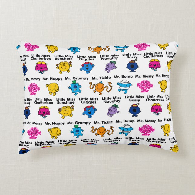 Mr Men & Little Miss | Character Names Decorative Pillow (Front)