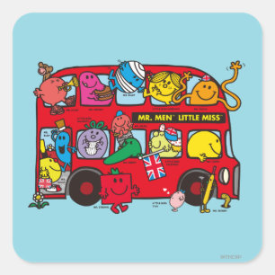 Mr. Men & Little Miss Crowded Bus Square Sticker