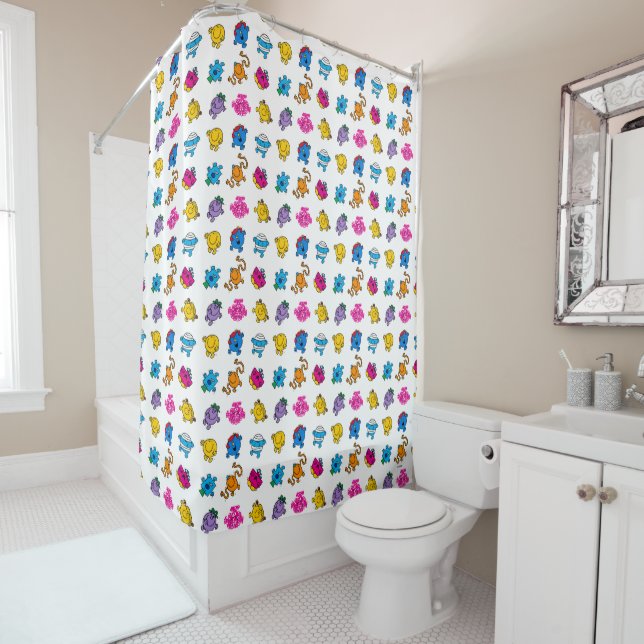 Mr Men & Little Miss | Dancing Neon Pattern Shower Curtain (In Situ)