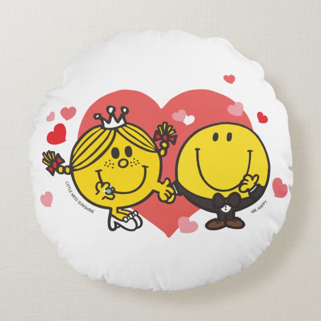 Mr. Men Little Miss Happy Sunshine Wedding Round Pillow (Front)