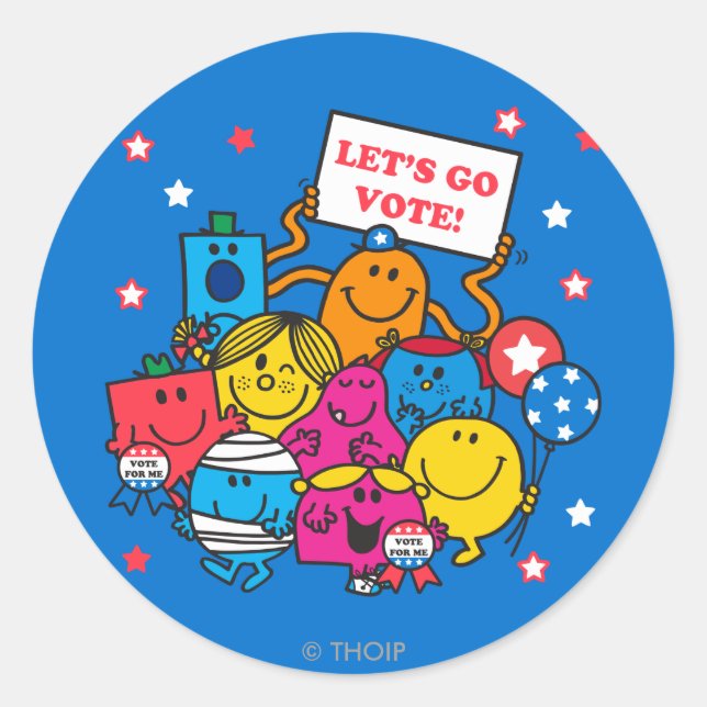 Mr. Men Little Miss Let's Go Vote! Classic Round Sticker (Front)