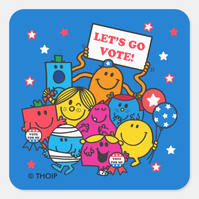 Mr. Men Little Miss Let's Go Vote! Square Sticker (Front)