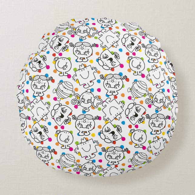 Mr Men & Little Miss | Rainbow Polka Dots Pattern Round Pillow (Front)