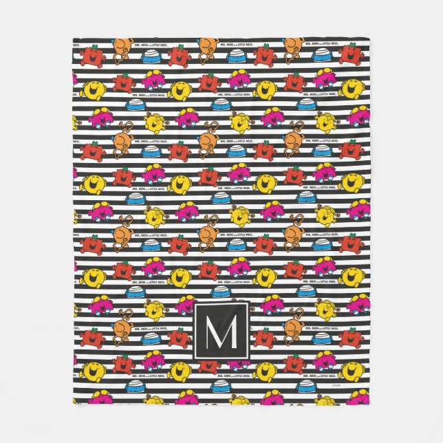 Mr Men & Little Miss | Stripes Pattern | Monogram Fleece Blanket (Front)