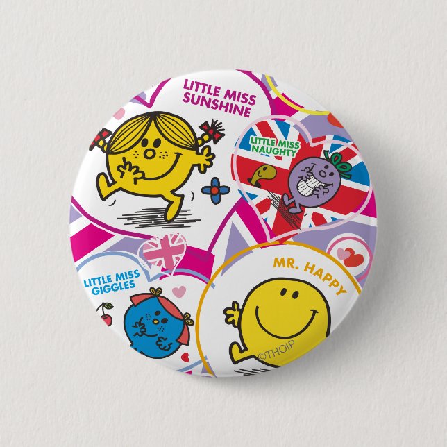 Mr. Men & Little Miss UK Hearts Pinback Button (Front)