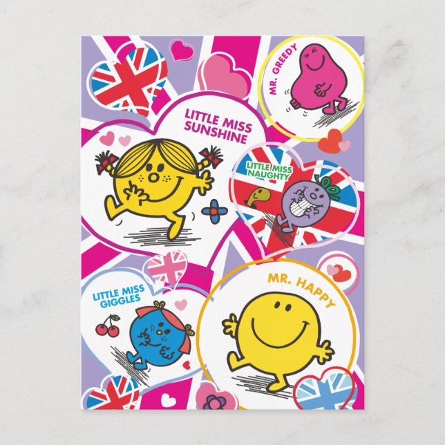 Mr. Men & Little Miss UK Hearts Postcard (Front)