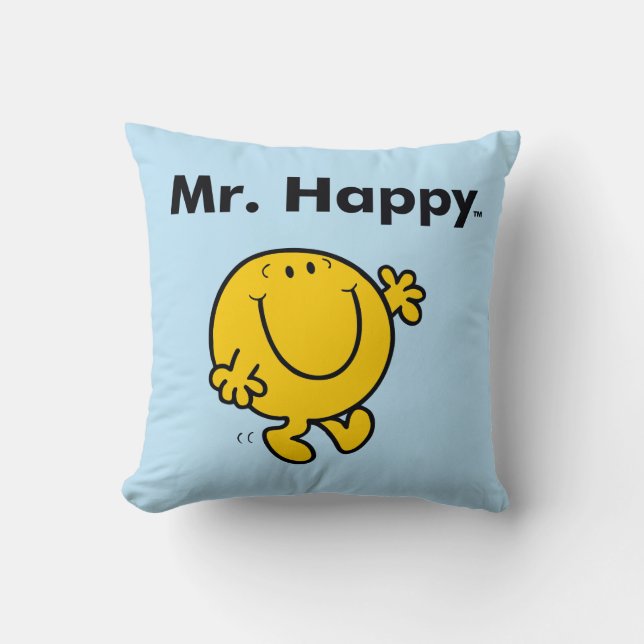 Mr. Men | Mr. Happy Is Always Happy Throw Pillow (Front)
