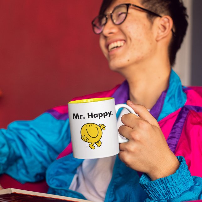 Mr. Men | Mr. Happy Is Always Happy Two-Tone Coffee Mug (Person holding mug)