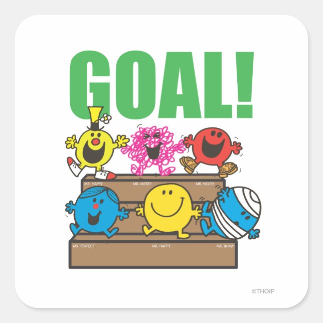 Mr. Men Soccer Fans | Goal Square Sticker (Front)