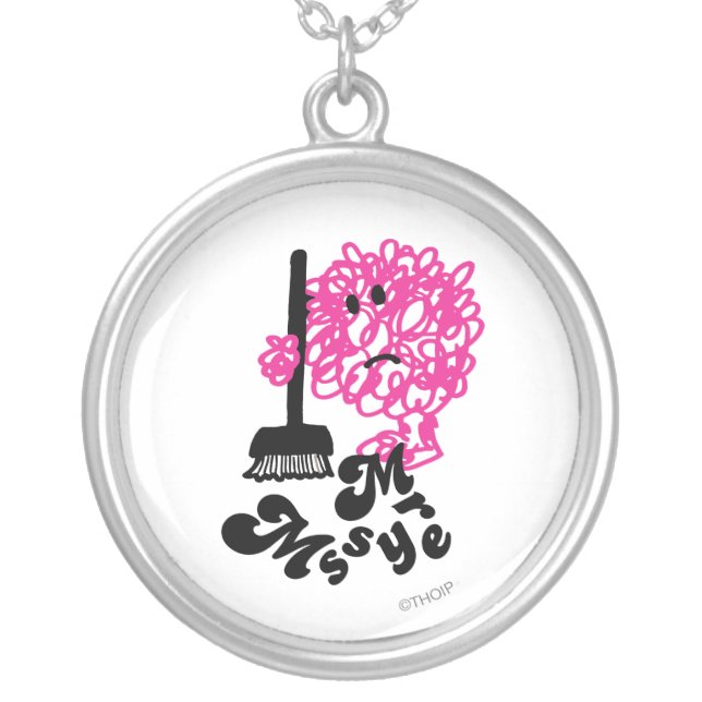 Mr. Messy | Broom & Name Silver Plated Necklace (Front)