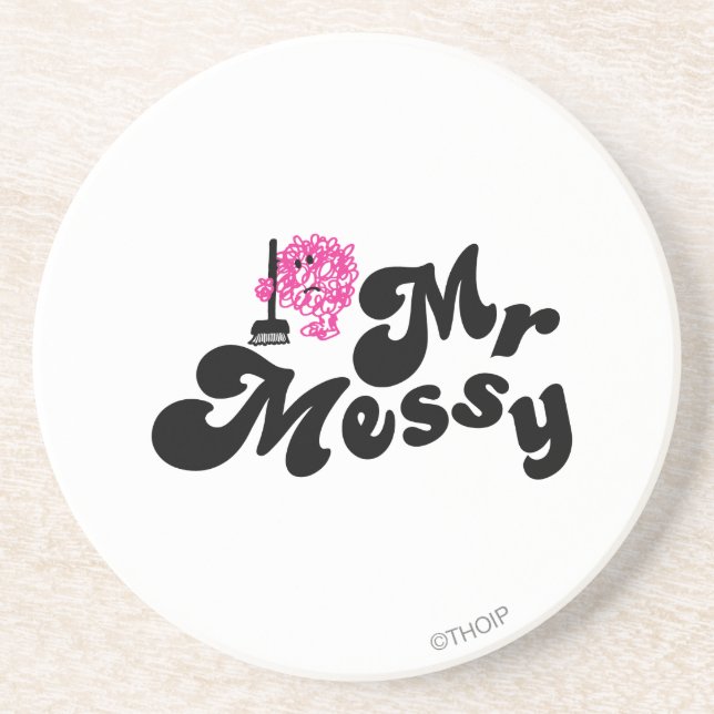 Mr. Messy | Cleaning With Broom Sandstone Coaster (Front)