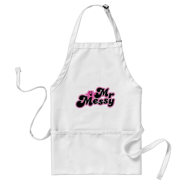 Mr. Messy | Large Black & Pink Letters Adult Apron (Front)