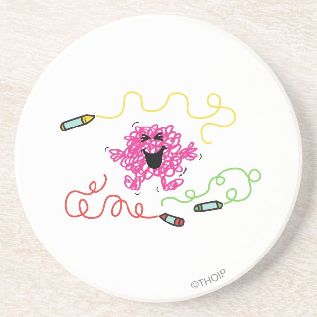 Mr. Messy Playing With Crayons Sandstone Coaster (Front)
