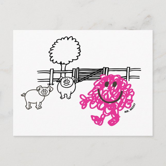 Mr. Messy & Two Pigs Postcard (Front)