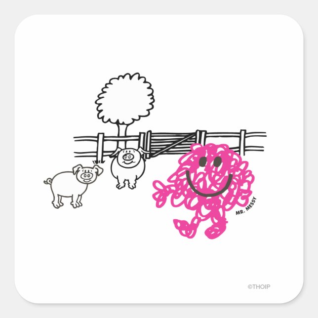 Mr. Messy & Two Pigs Square Sticker (Front)