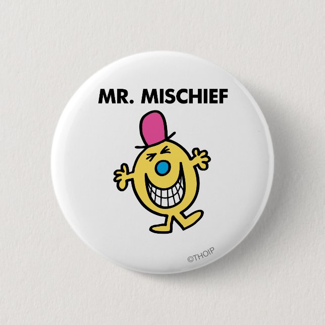 Mr. Mischief | Smiling Gleefully Pinback Button (Front)