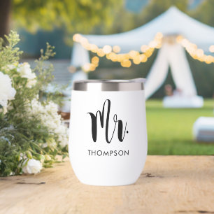 Mr Modern Black Script Personalized Wedding Thermal Wine Tumbler