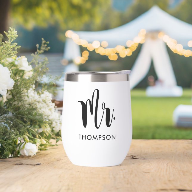 Mr Modern Black Script Personalized Wedding Thermal Wine Tumbler (Wedding)