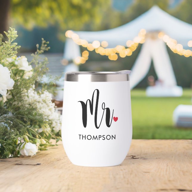 Mr Modern Black Script Personalized Wedding Thermal Wine Tumbler (Wedding)