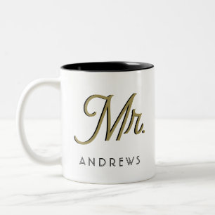 Mr Modern Black Script Personalized Wedding Two-Tone Coffee Mug