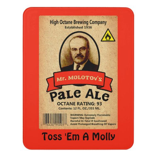 Mr Molotovs Pale Ale Label Door Sign